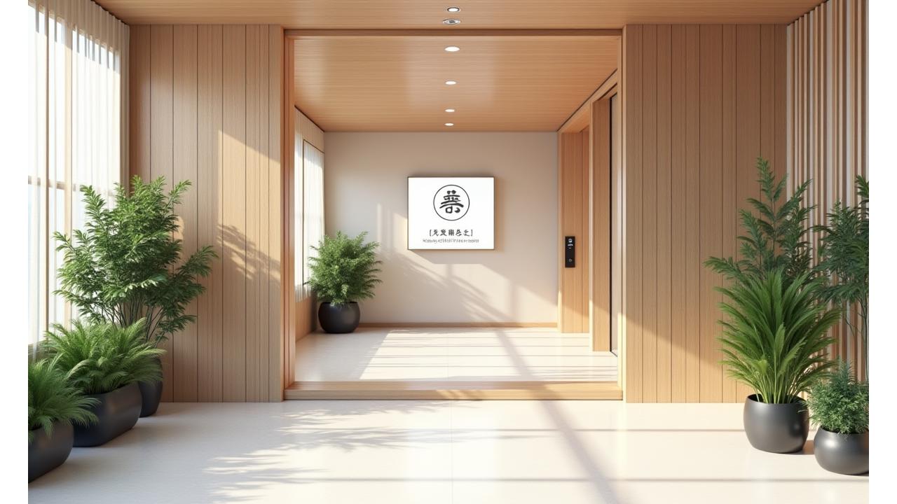 東京スタジオのエントランスの眺め、伝統的な日本の建築とモダンなデザインの融合