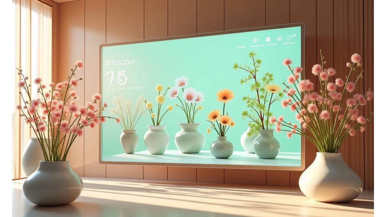 インタラクティブなフローラルデザインのeラーニングプラットフォームを表示する画面