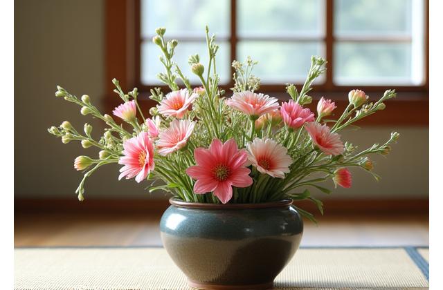 生徒の伝統的な花道作品