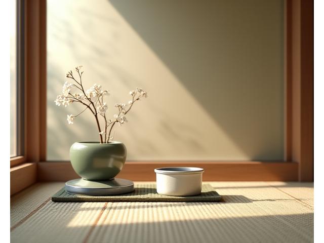 いけばなの展示がある茶室での日本茶道