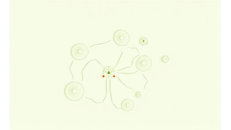 鎖でつながったギアとデジタルインターフェースの抽象的なイラストが、花と植物のモチーフと調和して、安全で制御された方法でのサードパーティデータ共有を象徴しています。